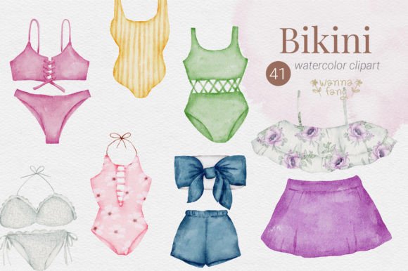 Bikini Summer Watercolor Clipart Adds Lifestyle Flair to Editorial Design