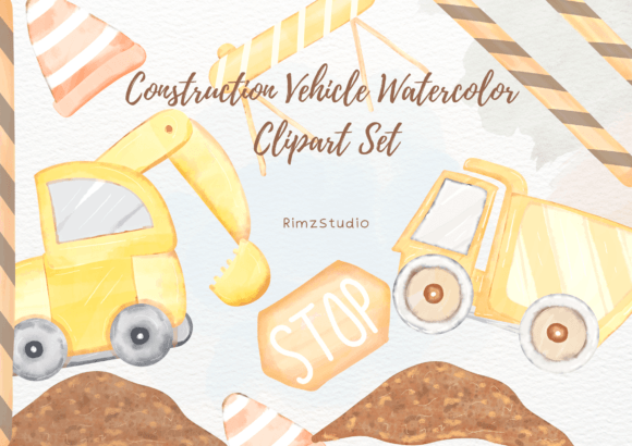 Construction Vehicle Watercolor Clipart Illustrations