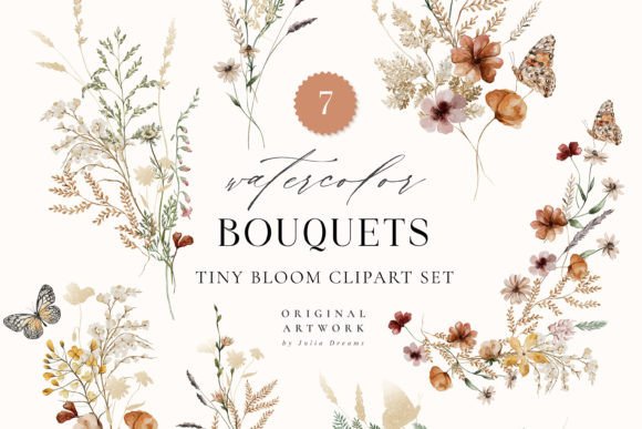 Delicate Charm: Tiny Bloom Bouquets Watercolor Flowers in Brand-Centric Design