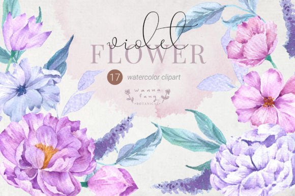 Elegant Violet Flower Watercolor Clipart for Local Brand Illustrations