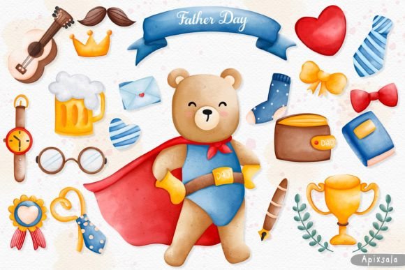 Father's Day Cute Animal Dad Watercolor Illustrations