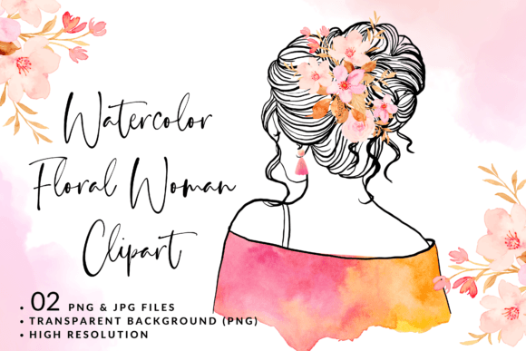 Line Art Watercolor Floral Woman Illustrations for Blog & Editorial Design