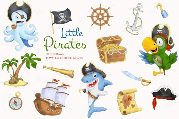 Little Pirates Watercolor Clipart: Illustrations for Branding