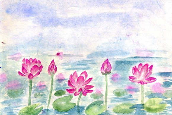 Lotus Pond Watercolor: A Versatile Illustration for Bloggers and Digital Publishers