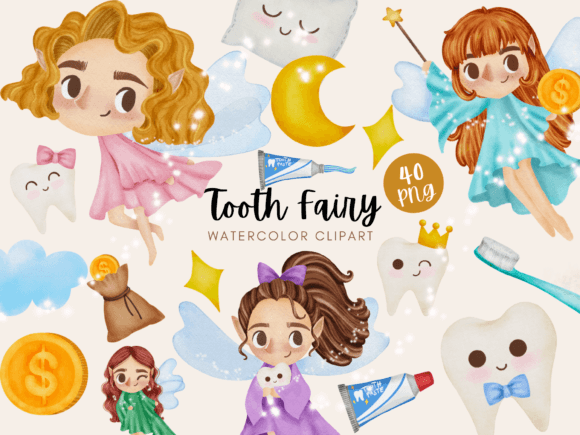Tooth Fairy Watercolor Digital Clipart for Branding & Marketing Illustrations