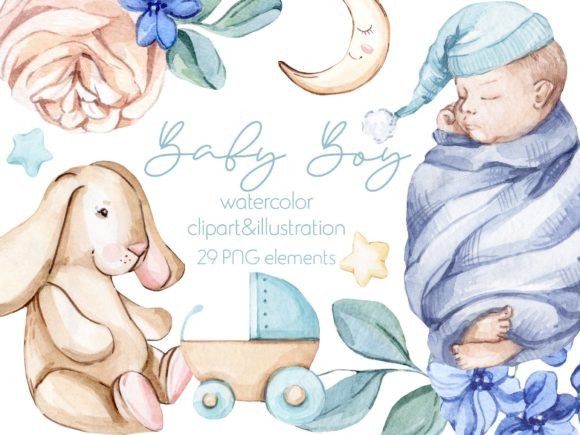 Watercolor Baby Boy Clipart: Illustrations for Branding