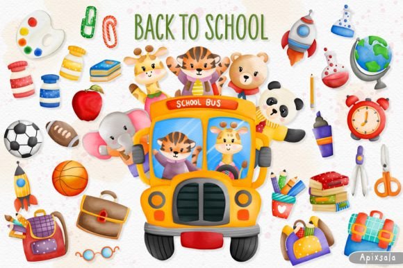 Watercolor Back to School and Animals Clipart Review