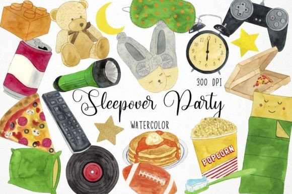 Watercolor Boys Slumber Party Clipart for Creative Sellers