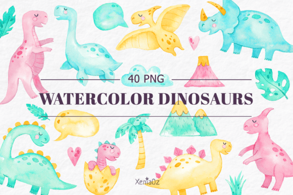 Watercolor Cute Dinosaur Clipart Illustrations Review
