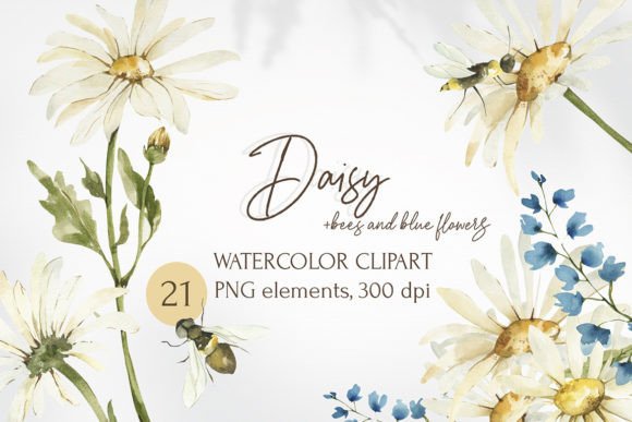 Watercolor Daisy and Bees Clipart: A Fresh Illustration for Bloggers and Digital Publishers