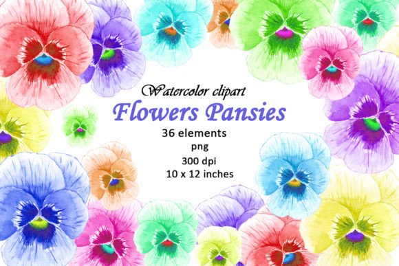 Watercolor Flowers Clipart Pansies PNG for Crafting and Etsy Business Use