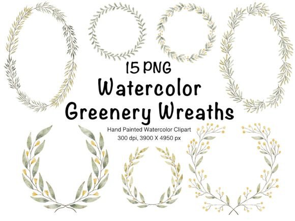 Watercolor Greenery Wreaths Illustrations for Crafting