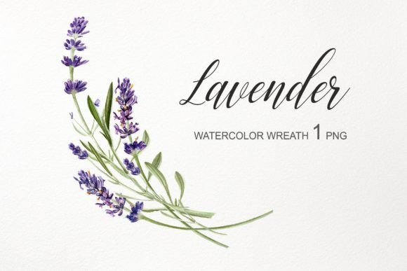 Watercolor Lavender Wreath Clipart in Illustrations