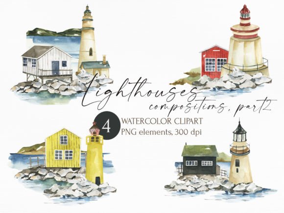 Watercolor Lighthouse Illustrations for Branding & Marketing