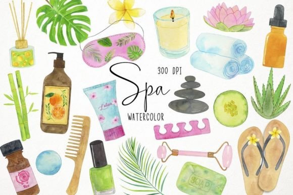 Watercolor Spa Clipart & Wellness Illustrations