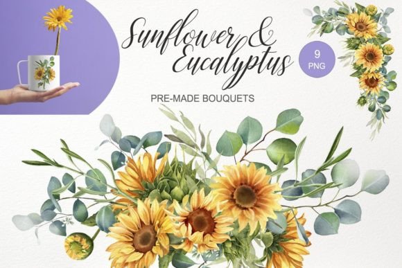 Watercolor Sunflower Eucalyptus Clipart Review