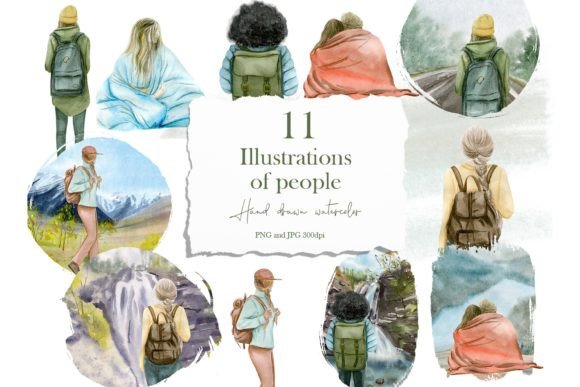 Watercolor Travel People Illustrations for Crafters