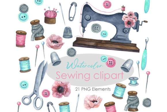 Watercolor Vintage Clipart for Embroidery Projects