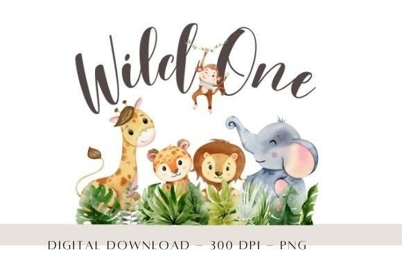 Wild One Safari Watercolor Baby Animals Illustrations